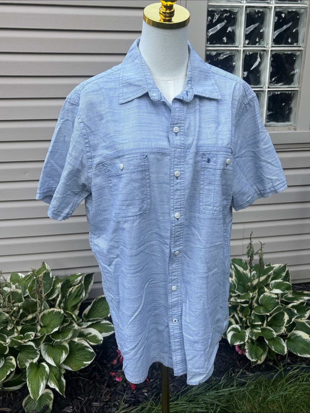 Izod Light Blue Short-Sleeve Textured Button-Down Shirt